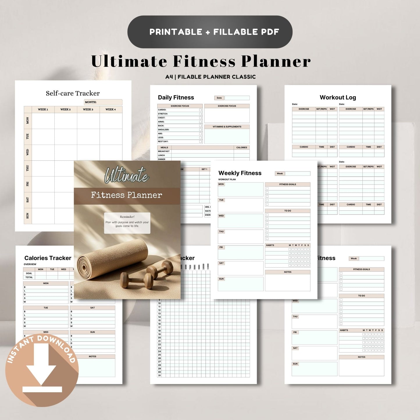 Ultimate Fitness Planner Printable | Workout Planner | Gym Tracker | Fitness Log | Health & Workout Planner PDF