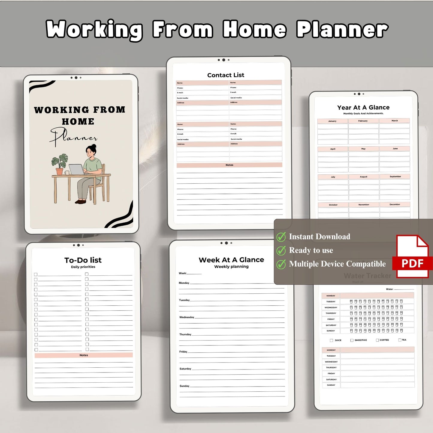 Work From Home Planner | Remote Work Productivity System | Daily Task & Focus Planner | Home Office Organizer PDF
