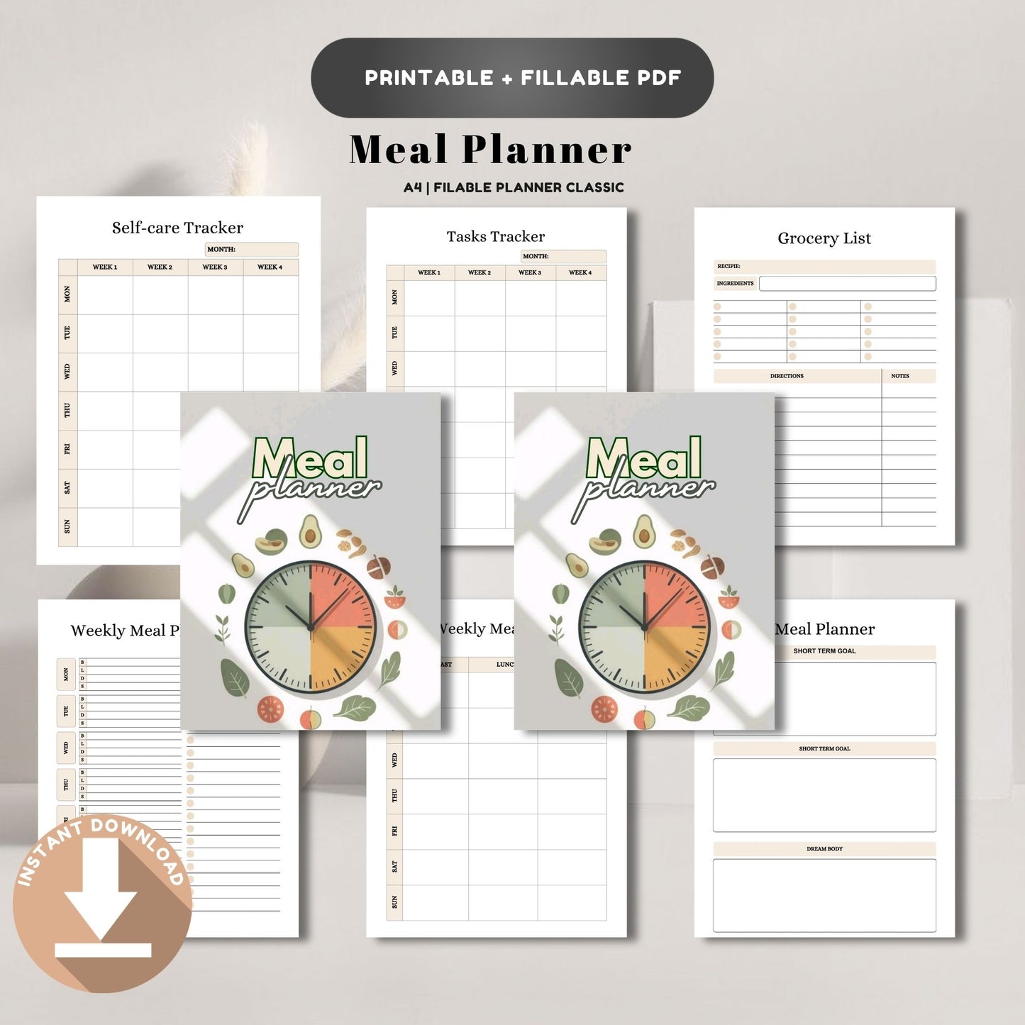 Meal Planner Printable | Weekly Meal Planner | Grocery List Planner | Meal Prep Planner | Healthy Eating Planner PDF