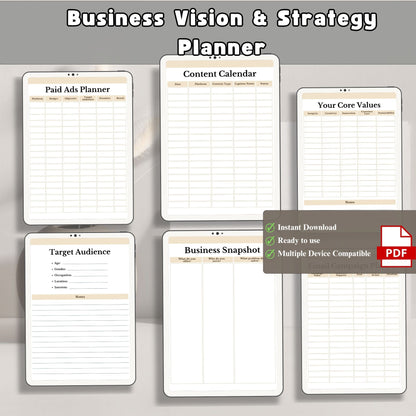 Business Vision & Strategy Planner Printable | Goal Setting & Growth Workbook
