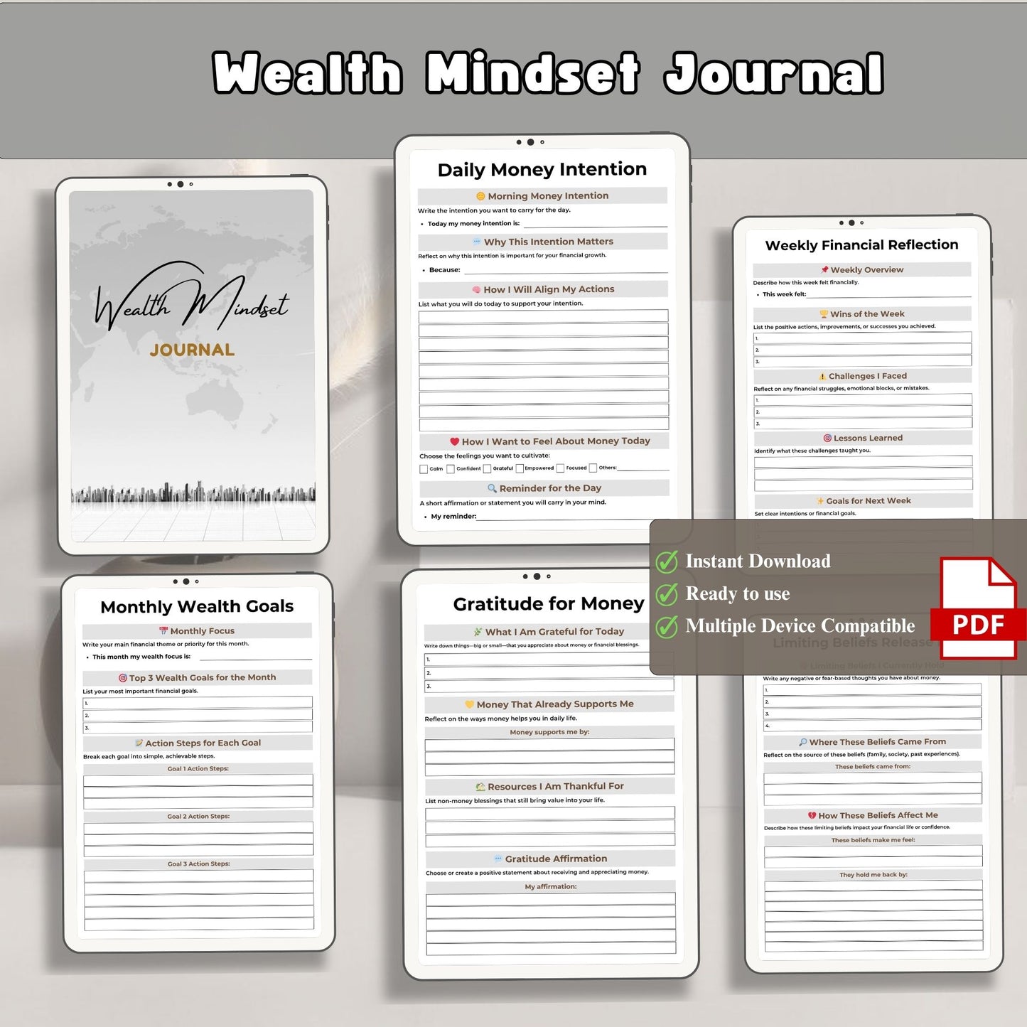 Wealth Mindset Journal Printable | Abundance Thinking, Money Growth & Success Planner