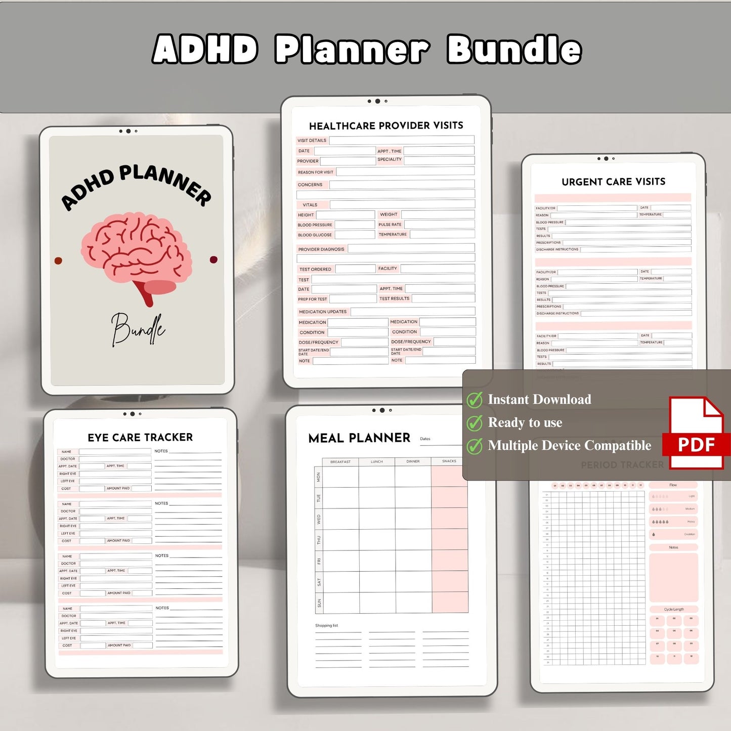 ADHD Planner Bundle | Focus & Productivity System | Daily, Weekly & Habit Planner for ADHD Adults & Students