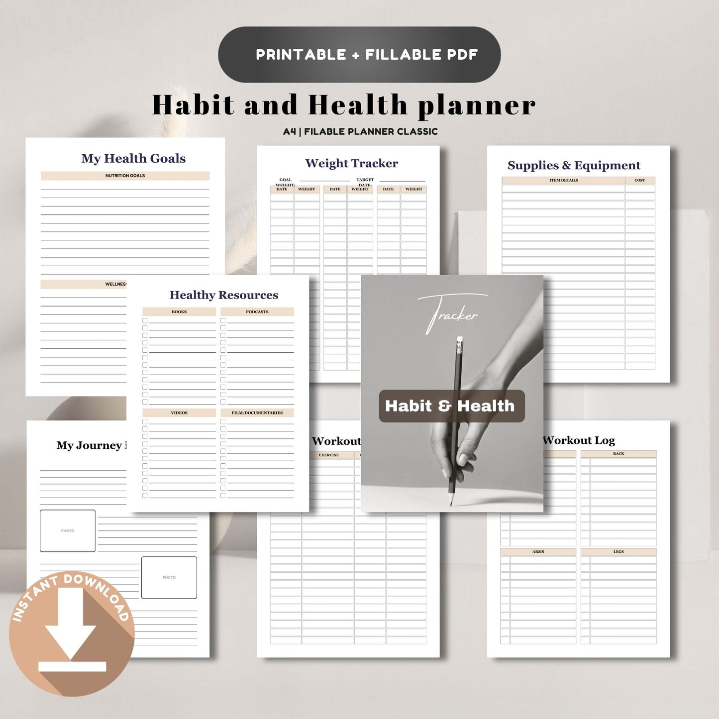 Habit and Health Planner Printable | Wellness Tracker | Daily Habit Tracker | Self Care Planner | Fitness & Health Journal PDF