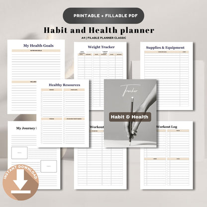 Habit and Health Planner Printable | Wellness Tracker | Daily Habit Tracker | Self Care Planner | Fitness & Health Journal PDF