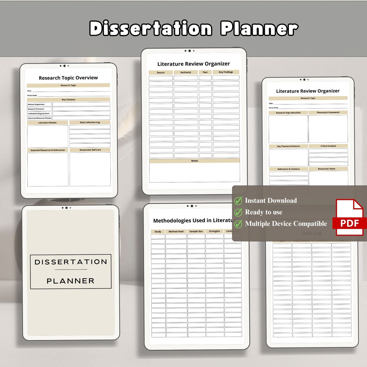 Dissertation Planner | Thesis & Research Planner | PhD Writing Planner | Academic Project Organizer PDF