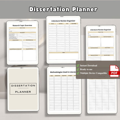 Dissertation Planner | Thesis & Research Planner | PhD Writing Planner | Academic Project Organizer PDF