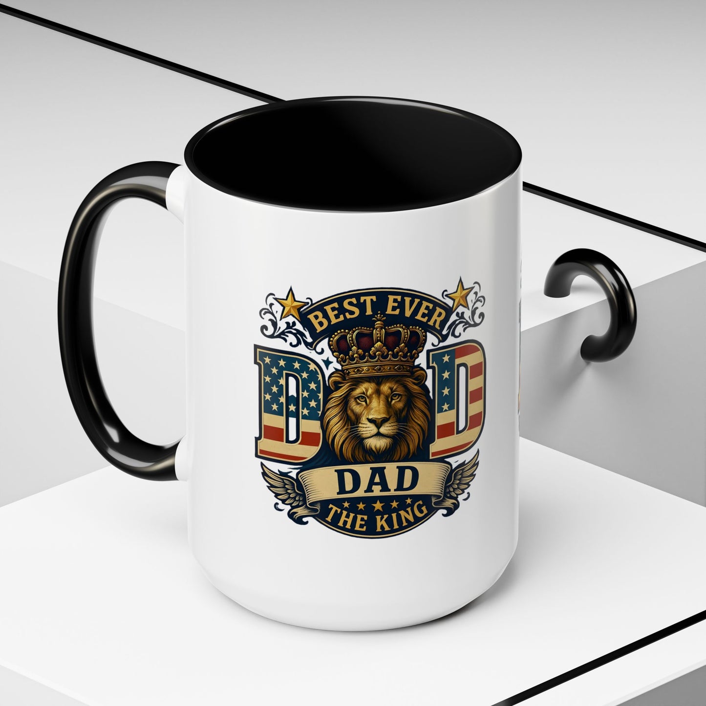Best Ever Dad Coffee Mug — 'Dad the King' Lion Accent Mug (11/15oz)