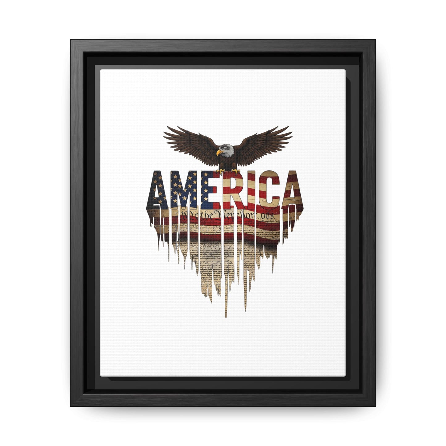 America Eagle Matte Canvas Framed Wall Art — Patriotic USA Flag Typography Print