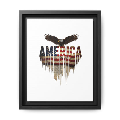 America Eagle Matte Canvas Framed Wall Art — Patriotic USA Flag Typography Print