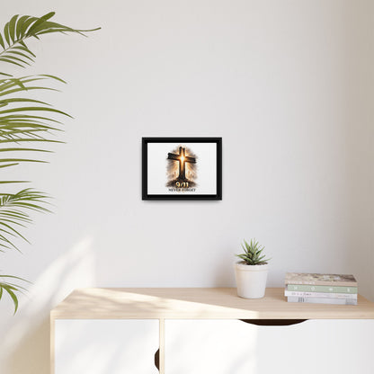 9/11 Never Forget Framed Canvas Wall Art — Memorial Cross Tribute