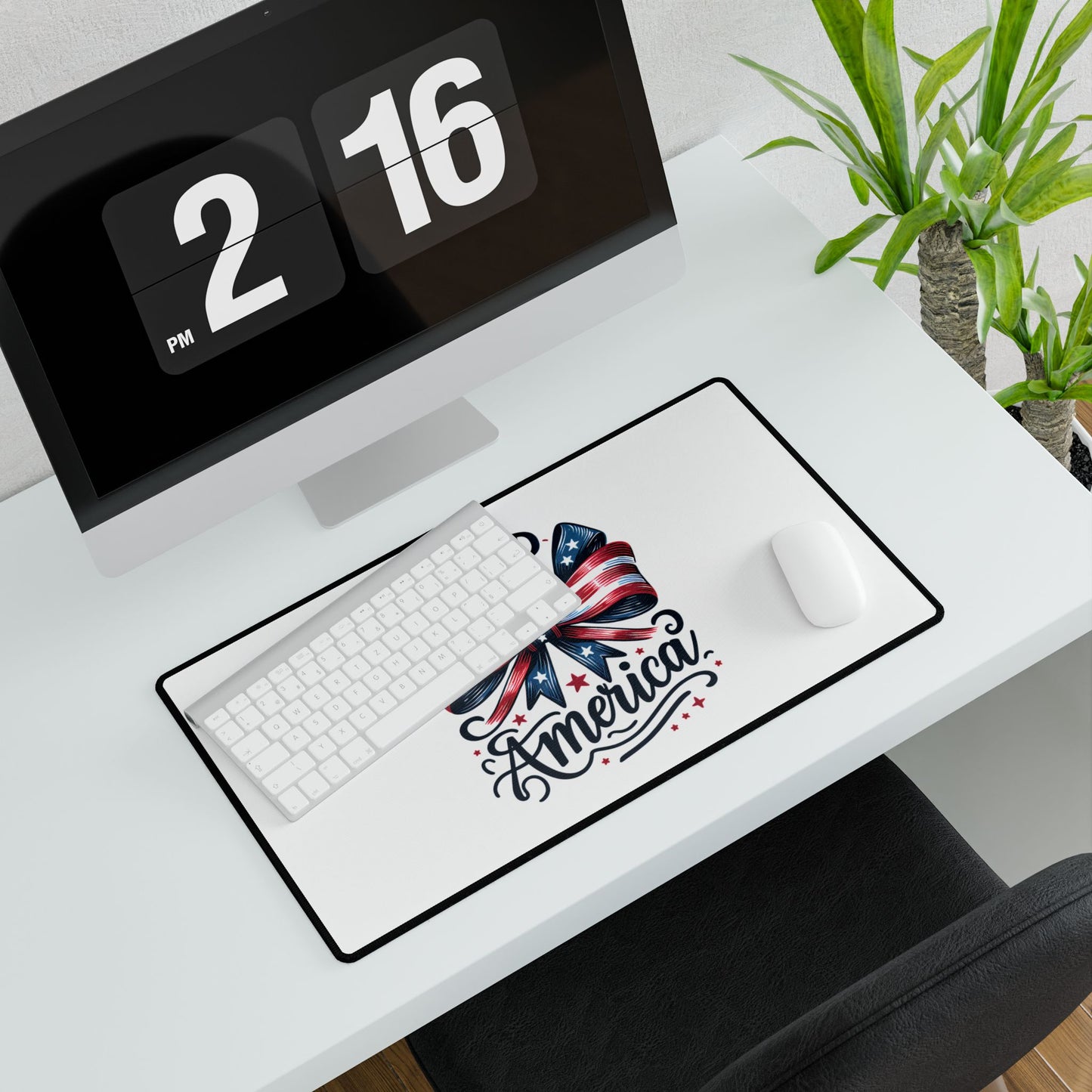 Patriotic "God Bless America" Desk Mat — USA Flag Bow Gaming & Office Desk Pad