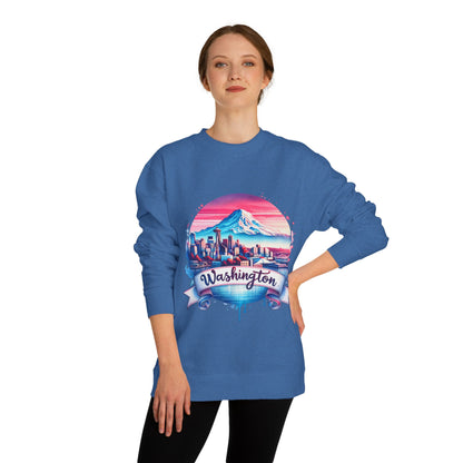 Washington Scenic Crewneck Sweatshirt — Mountain & City Skyline Design