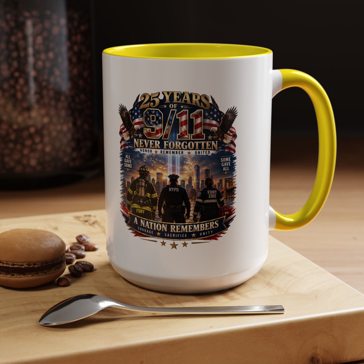 11oz/15oz Coffee Mug — 25 Years of 9/11 Never Forgotten Memorial Design