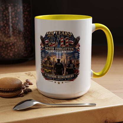 11oz/15oz Coffee Mug — 25 Years of 9/11 Never Forgotten Memorial Design