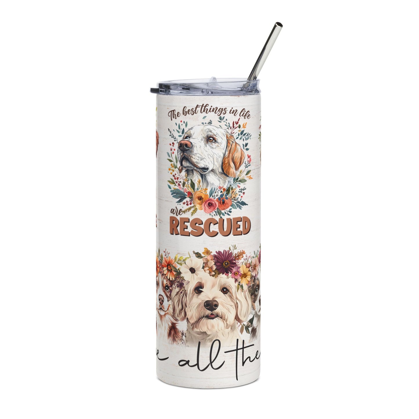 Rescued Dog Stainless Steel Tumbler — 20oz Floral Rescue Pet Travel Cup