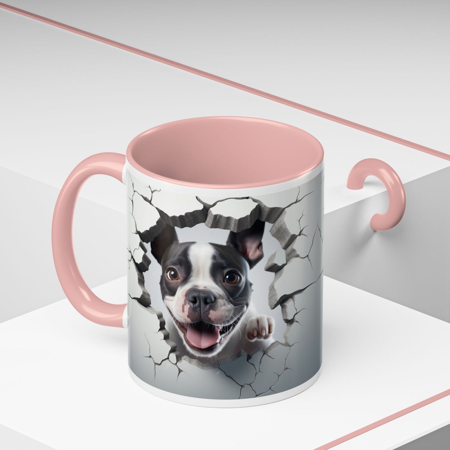 Coffee Mug — Happy Boston Terrier Breaking Through Design (Accent 11/15oz)