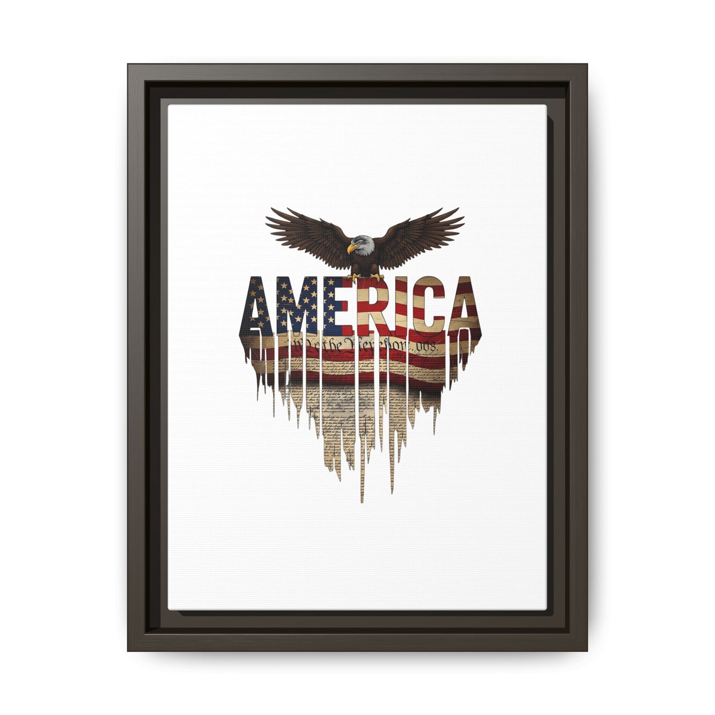 America Eagle Matte Canvas Framed Wall Art — Patriotic USA Flag Typography Print