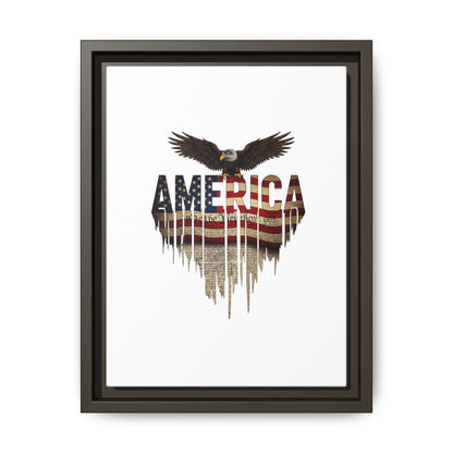 America Eagle Matte Canvas Framed Wall Art — Patriotic USA Flag Typography Print