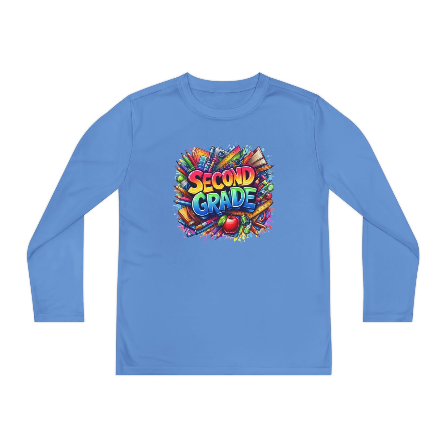 Second Grade Youth Long Sleeve Tee — Colorful School Supplies Back-to-School Shirt