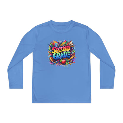 Second Grade Youth Long Sleeve Tee — Colorful School Supplies Back-to-School Shirt