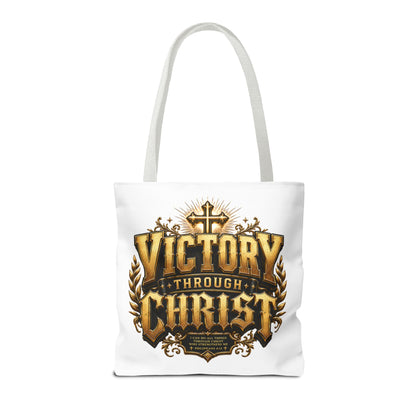 Victory Through Christ Tote Bag — Inspirational Christian Canvas Tote