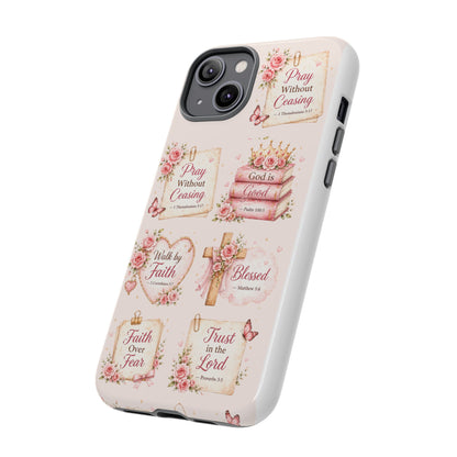 Christian Floral Phone Case — "Pray Without Ceasing" Faith Cross Design