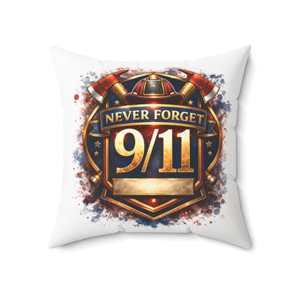 Never Forget 9/11 Memorial Throw Pillow — Patriotic Remembrance Accent Pillow