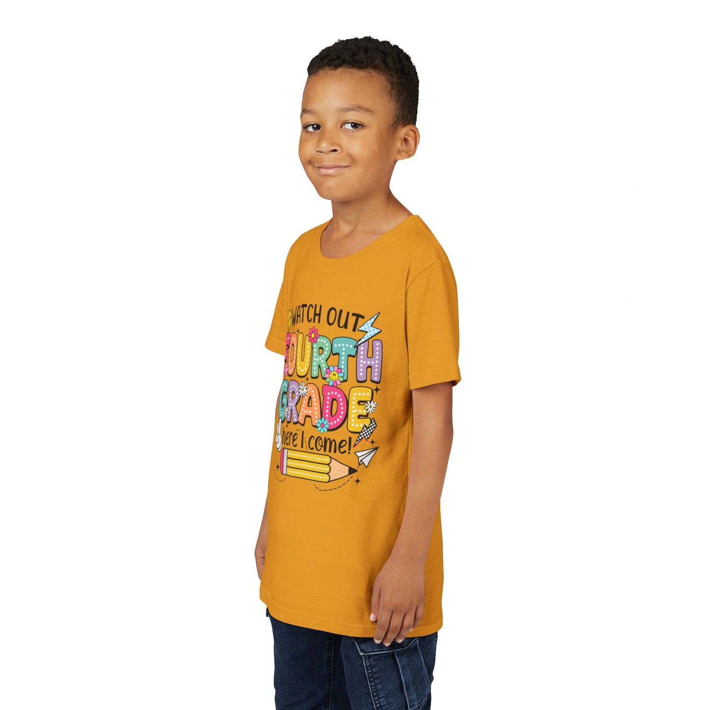 Watch Out Fourth Grade Here I Come Youth T‑Shirt — Back to School Kids Tee