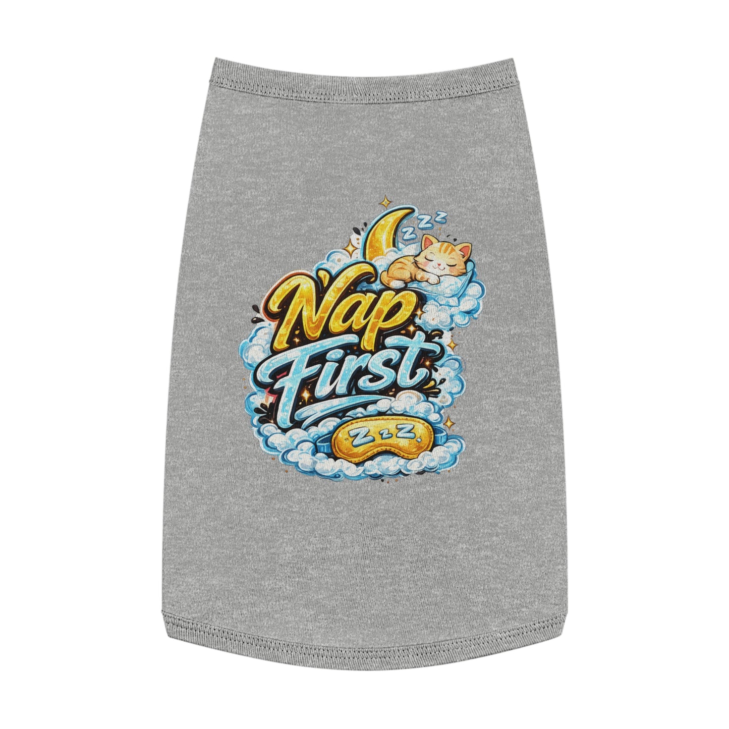 Nap First Pet Tank Top — Cute Sleeping Cat Graphic for Small Dogs & Cats
