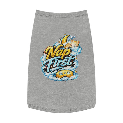 Nap First Pet Tank Top — Cute Sleeping Cat Graphic for Small Dogs & Cats