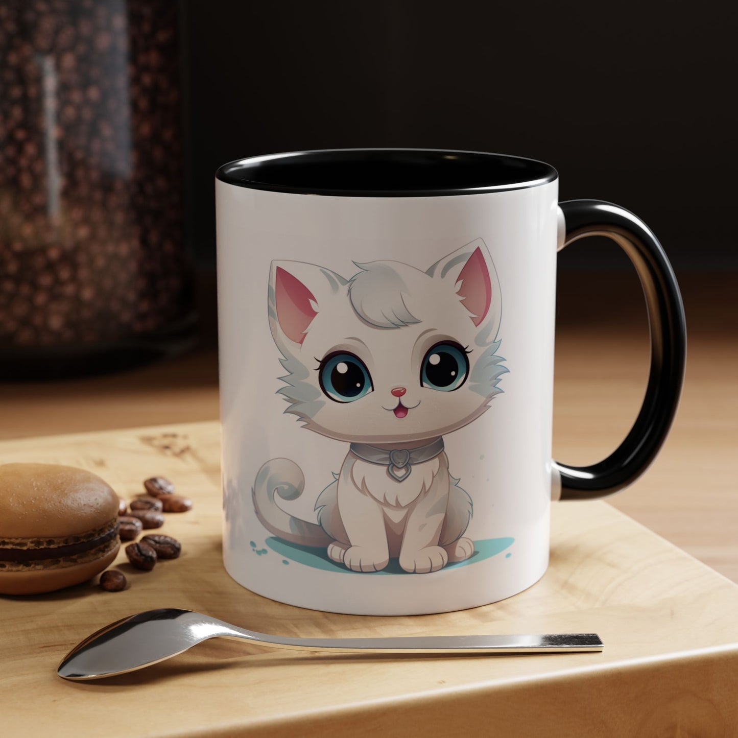 Cute White Kitten Accent Coffee Mug – Adorable Cat Cute Cat Lover Gift