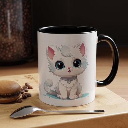 Cute White Kitten Accent Coffee Mug – Adorable Cat Cute Cat Lover Gift