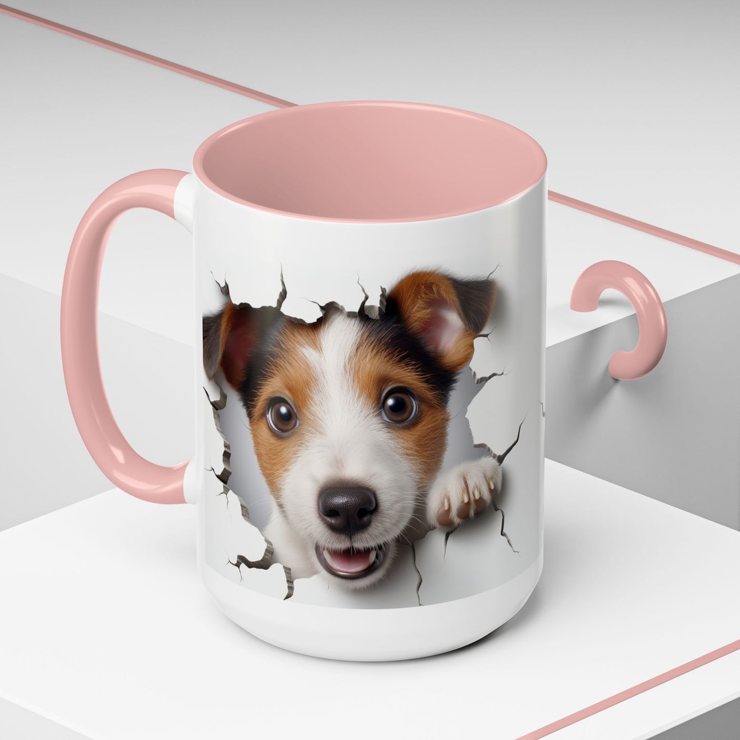 Jack Russell Puppy Peek Accent Coffee Mug – Cute Dog Rupture Design (11/15oz)