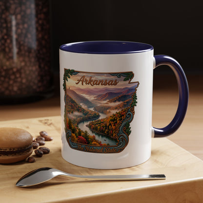 Arkansas Scenic Coffee Mug — Vintage State Map River Landscape (11/15 oz)