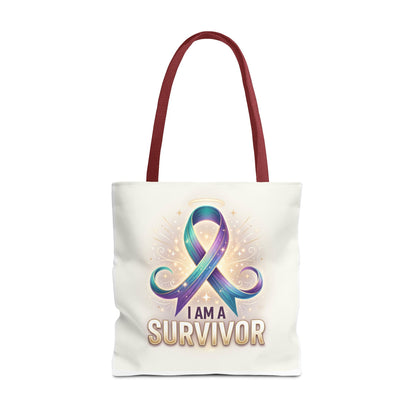 Survivor Ribbon Tote Bag - "I Am a Survivor" Awareness Reusable Shopper