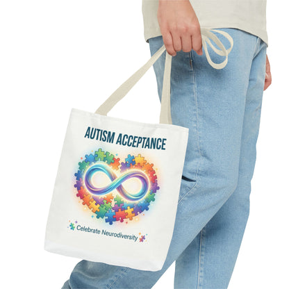 Autism Acceptance Tote Bag — Rainbow Neurodiversity Infinity Puzzle Design