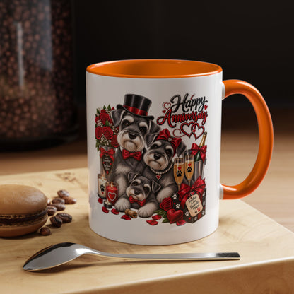Happy Anniversary Dog Coffee Mug — Cute Pups, Champagne & Roses Accent Mug