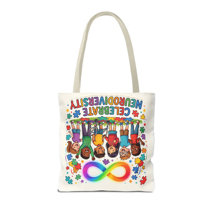 Celebrate Neurodiversity Tote Bag — Rainbow Infinity Symbol & Kids Design