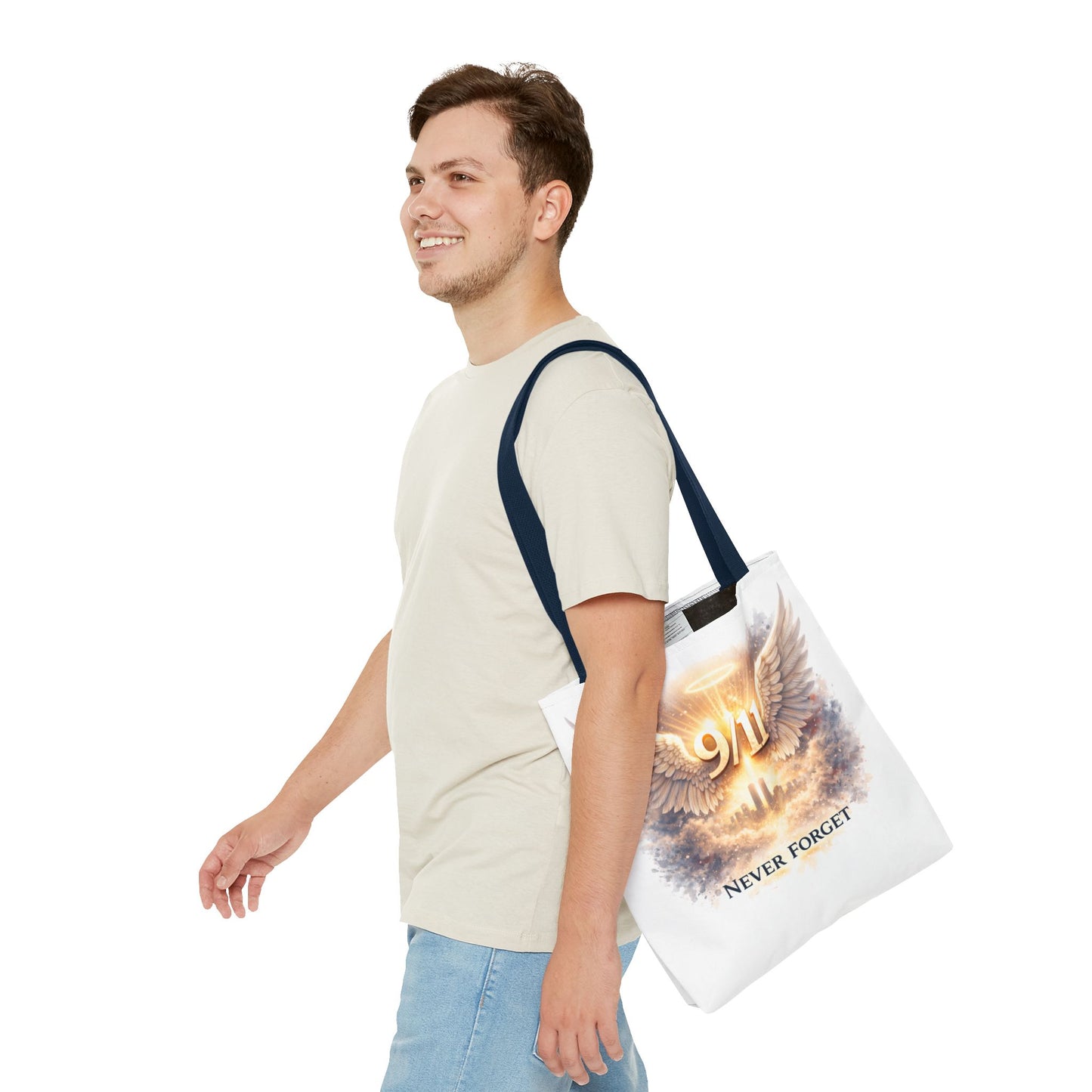 9/11 Memorial Tote Bag – 'Never Forget' Angel Wings Tribute