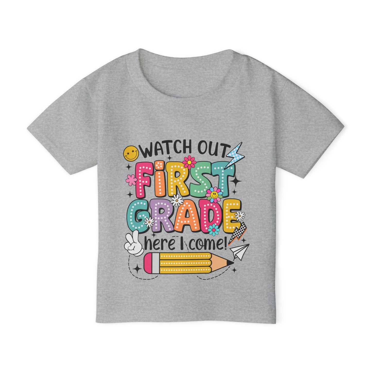 First Grade Toddler T‑Shirt – "Watch Out First Grade Here I Come!" Back‑To‑School Tee