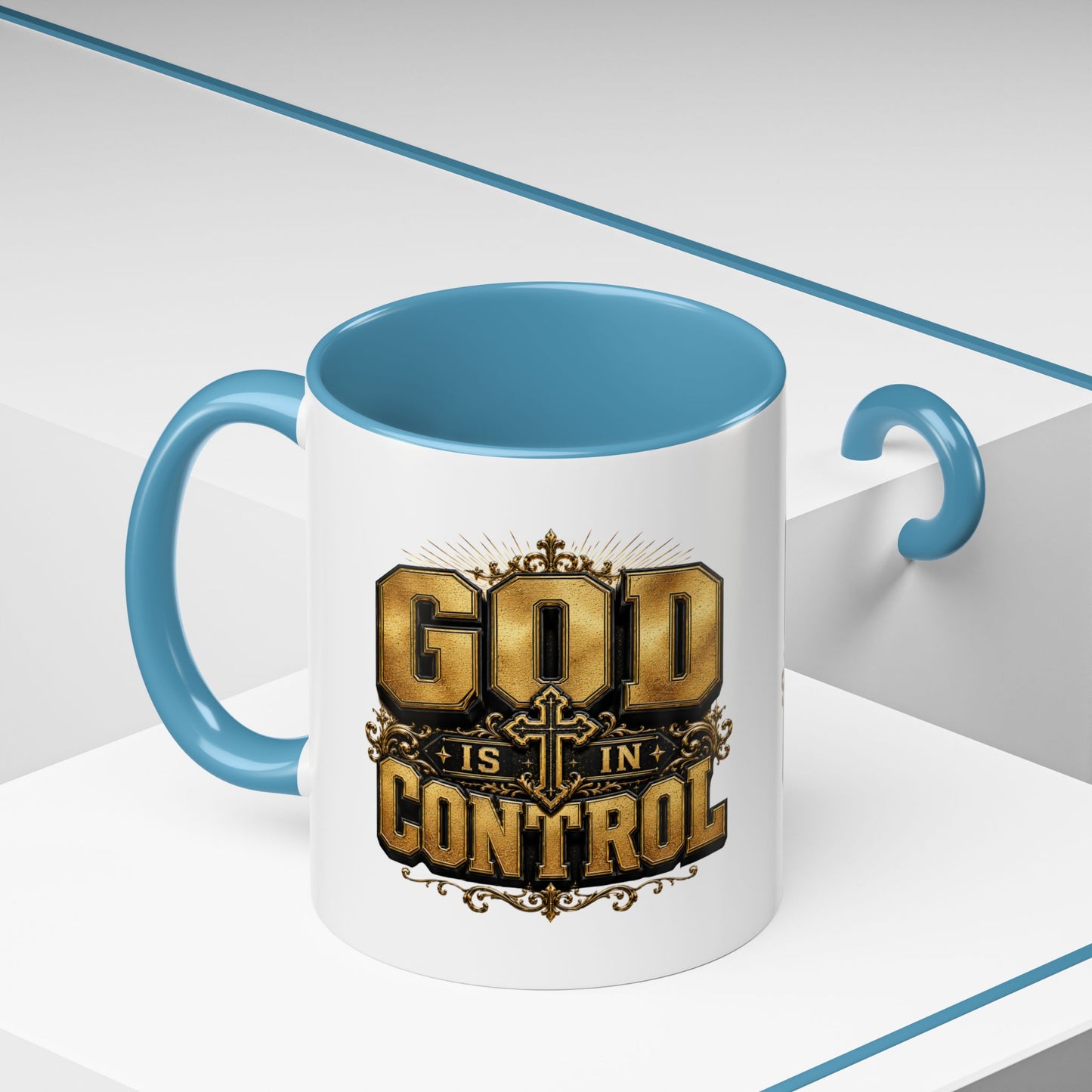 God Is In Control Accent Coffee Mug – Inspirational Christian Religious Coffee Cup