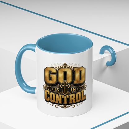 God Is In Control Accent Coffee Mug – Inspirational Christian Religious Coffee Cup