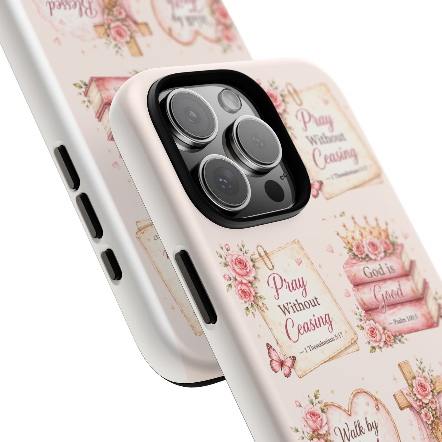 Christian Floral Phone Case — "Pray Without Ceasing" Faith Cross Design