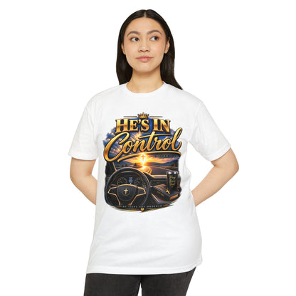 He's In Control T-Shirt — Christian Faith Car Steering Design