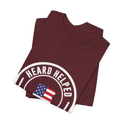 Headset Logo T-Shirt — "Heard Helped Saved" American Flag Design