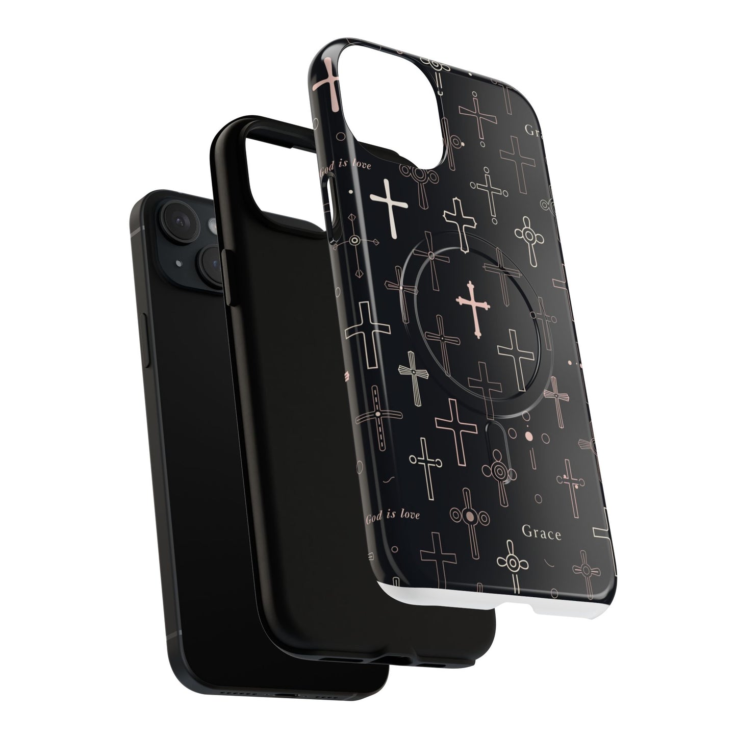 Magnetic Phone Case — Black Crosses "Grace" Protective Cover