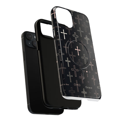 Magnetic Phone Case — Black Crosses "Grace" Protective Cover