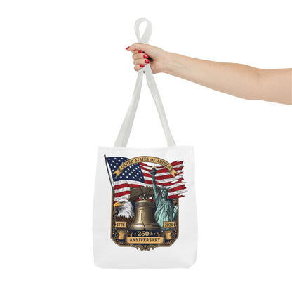 Patriotic 250th Anniversary Tote Bag — USA Flag, Liberty Bell & Eagle Design