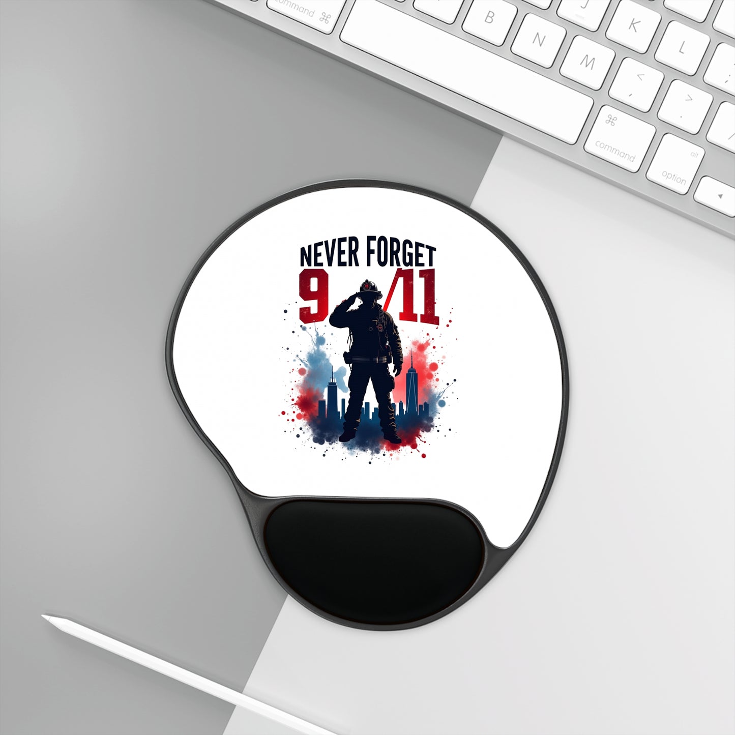 Never Forget 9/11 Mouse Pad with Wrist Rest — Patriotic Memorial Desk Pad