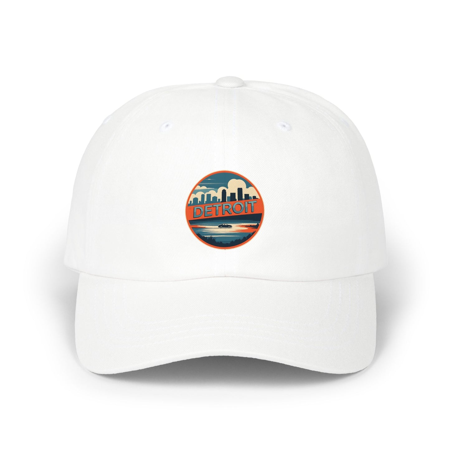 Detroit Skyline Dad Cap – Retro Circle Patch Hat